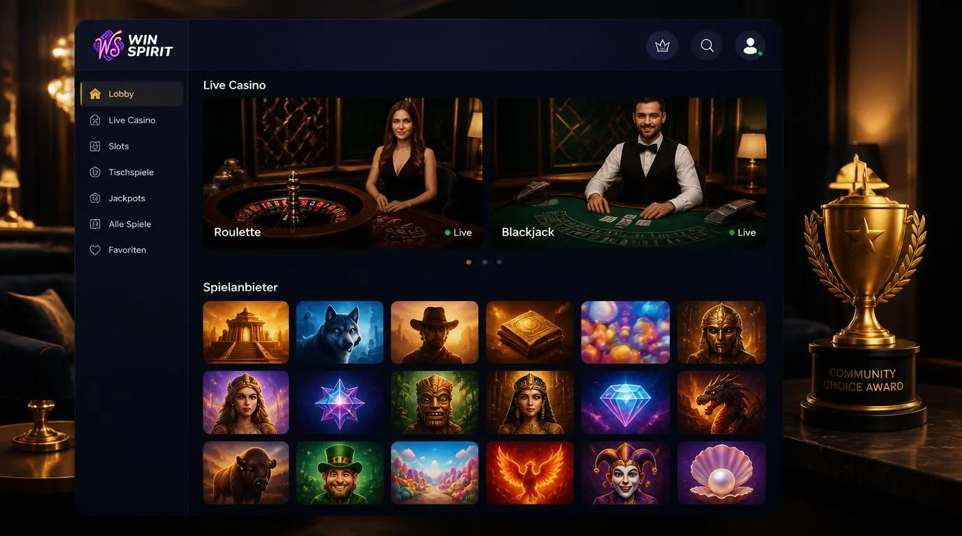 Live-Casino-Bereich mit Dealern, Spieltischen und einer Auswahl verschiedener Spieleentwickler