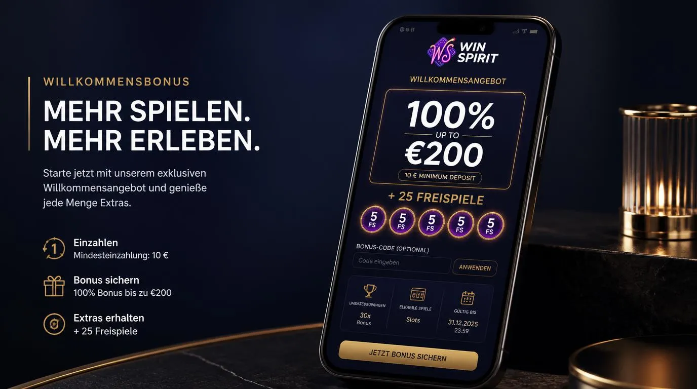 Bonusübersicht mit 200 Euro Startguthaben, Freispielen und Mindesteinzahlung von 10 Euro