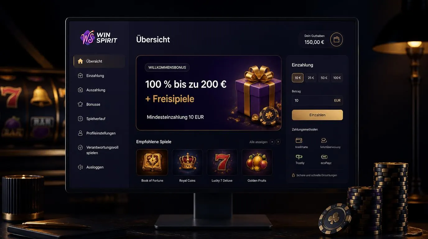 Casino-Bonusübersicht mit 100 Prozent bis 200 Euro, Freispielen und Mindesteinzahlung von 10 EUR