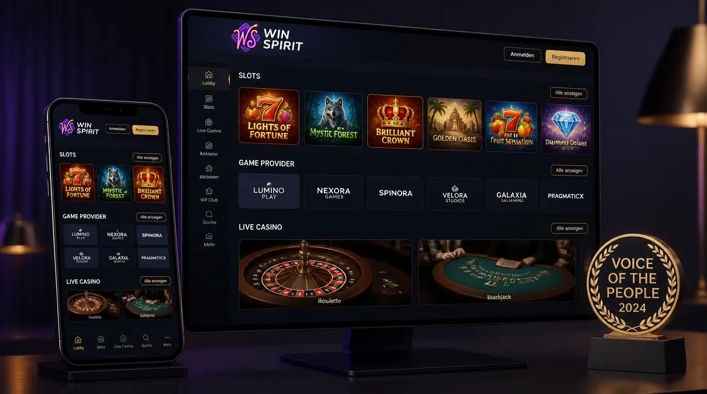 Casino-Lobby auf dem Smartphone mit Spielauswahl, Live-Dealer-Bereich und klarer Navigation